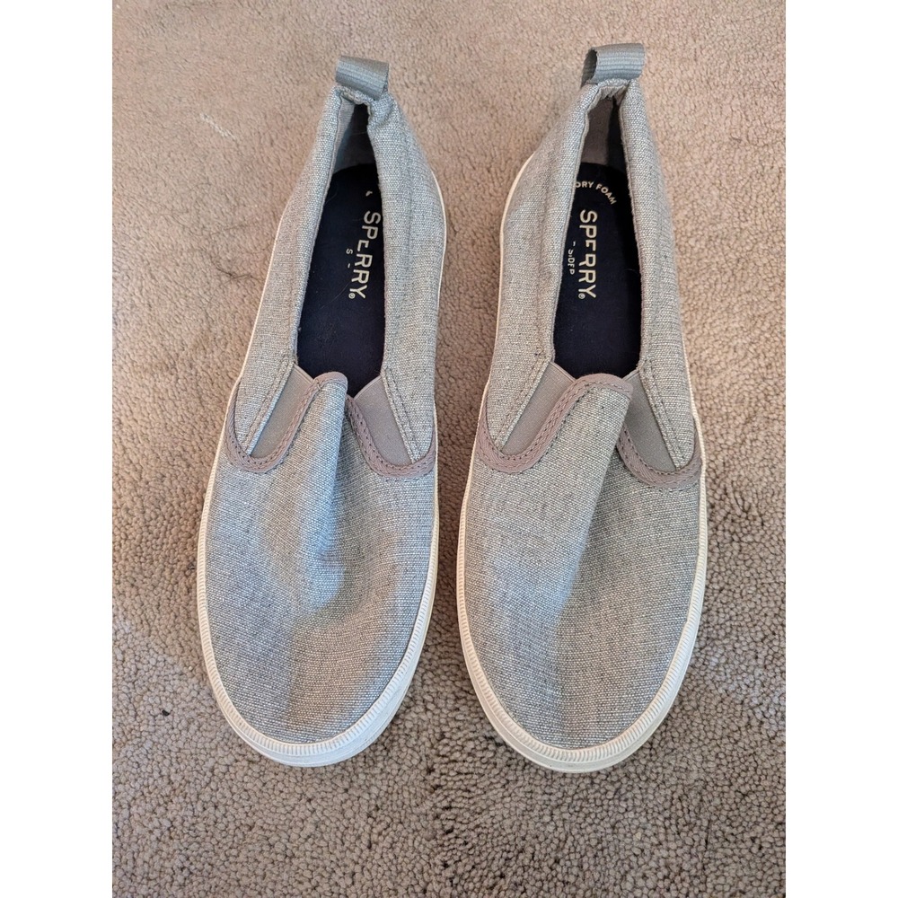 Sperry‎ Crest Vibe Linen Grey Slip On Sneakers Womens 7.5 STS84930